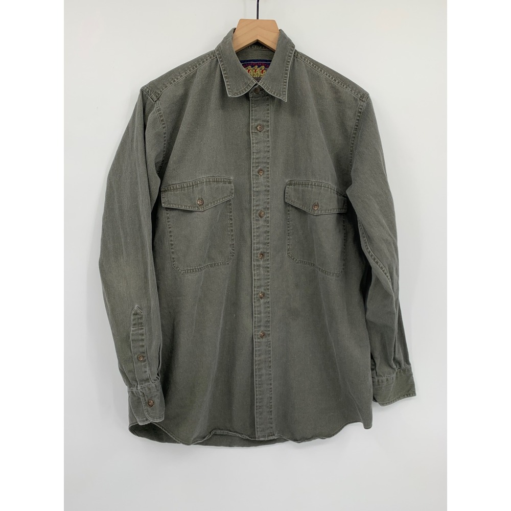Vintage Chaps Ralph‎ Lauren Shirt Mens Medium Olive Green Long Sleeve Workwear